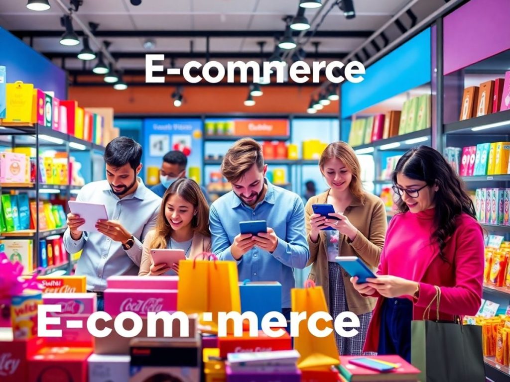 Clienți diversificați cumpărând online pe diferite dispozitive.
