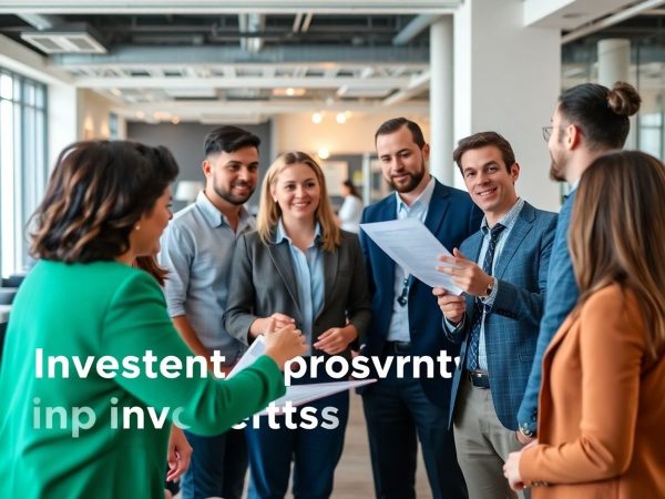 Grup divers discutând un proiect într-un birou modern.